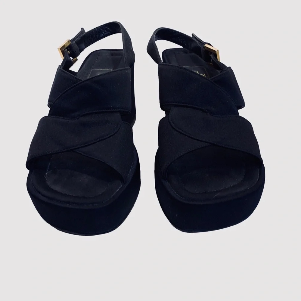 FENDI VINTAGE Y2K BLACK PLATFORM SANDALS WEDGE SLIP ON SHOE SANDAL